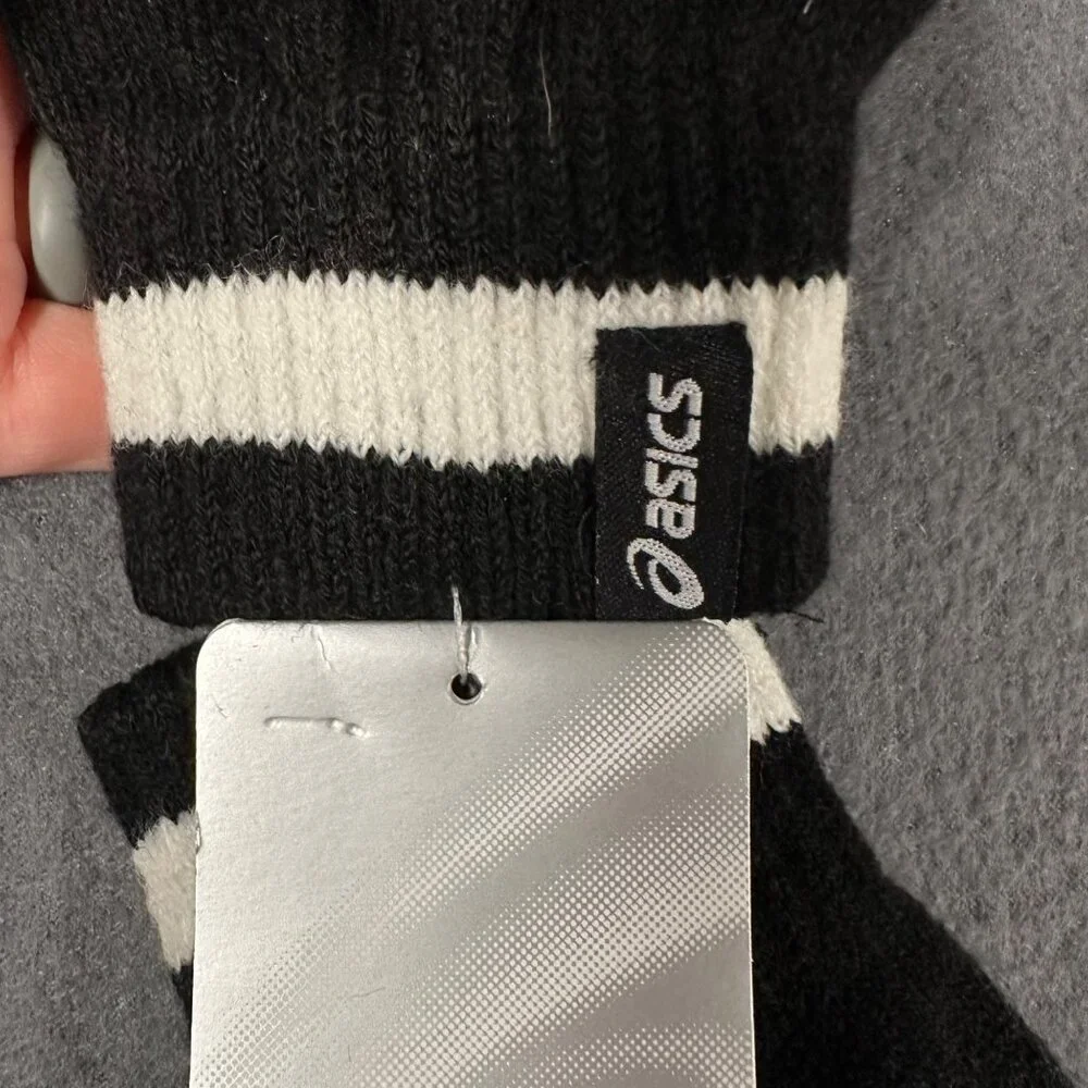 Asics‎ Womens L/XL Black White Knit Stripe Gloves ZC831-9001 NWT